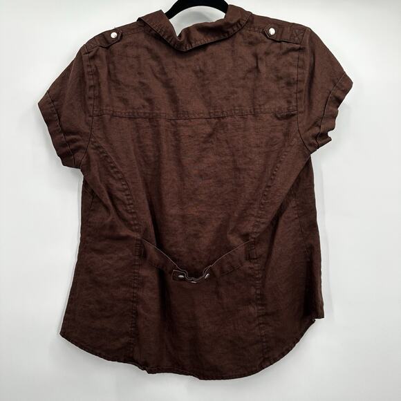 Tweeds Linen Top Shirt Womens Large Brown Button Breathable Minimalist Neutral - Picture 6 of 9